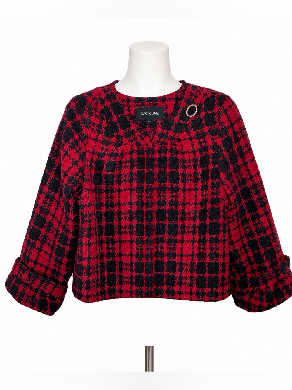Oleg Cassini Size M Red Black Vintage Plaid Women’s Classic Blazer Jacket